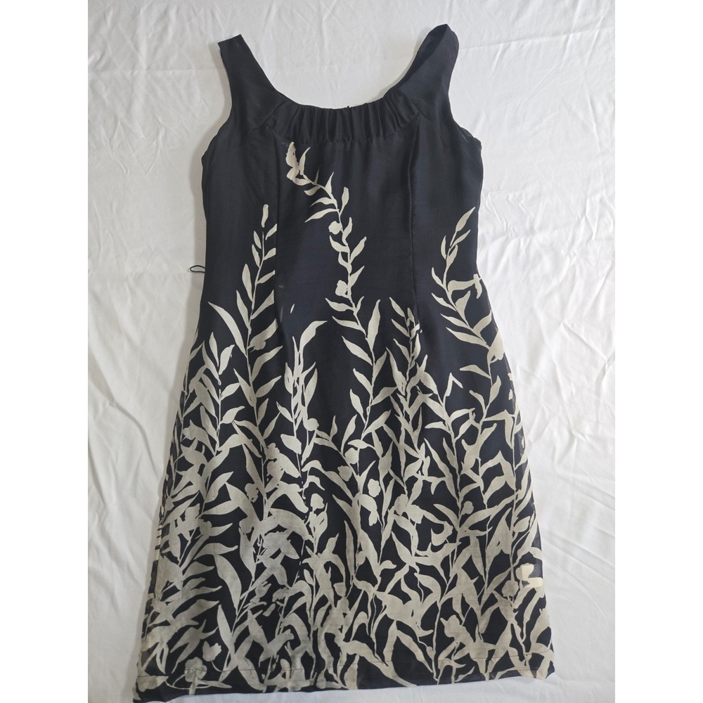 100% Silk Minimalist Dress Black Botanical Print Quiet Luxury Capsule A-Line